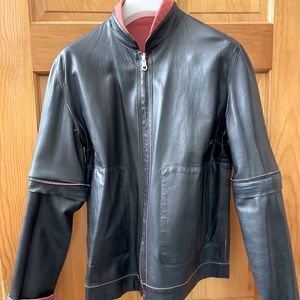 Bally’s 100% leather reversible black and red motorcycle jacket